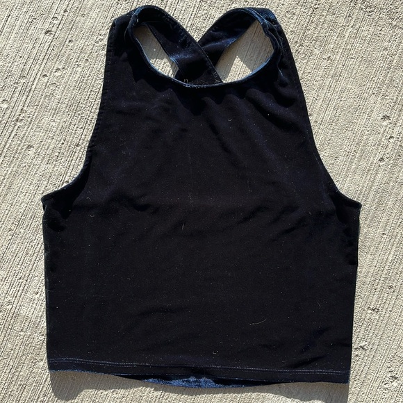MONK&LOU cute dark blue velvet cropped high neck tank top - Picture 4 of 10